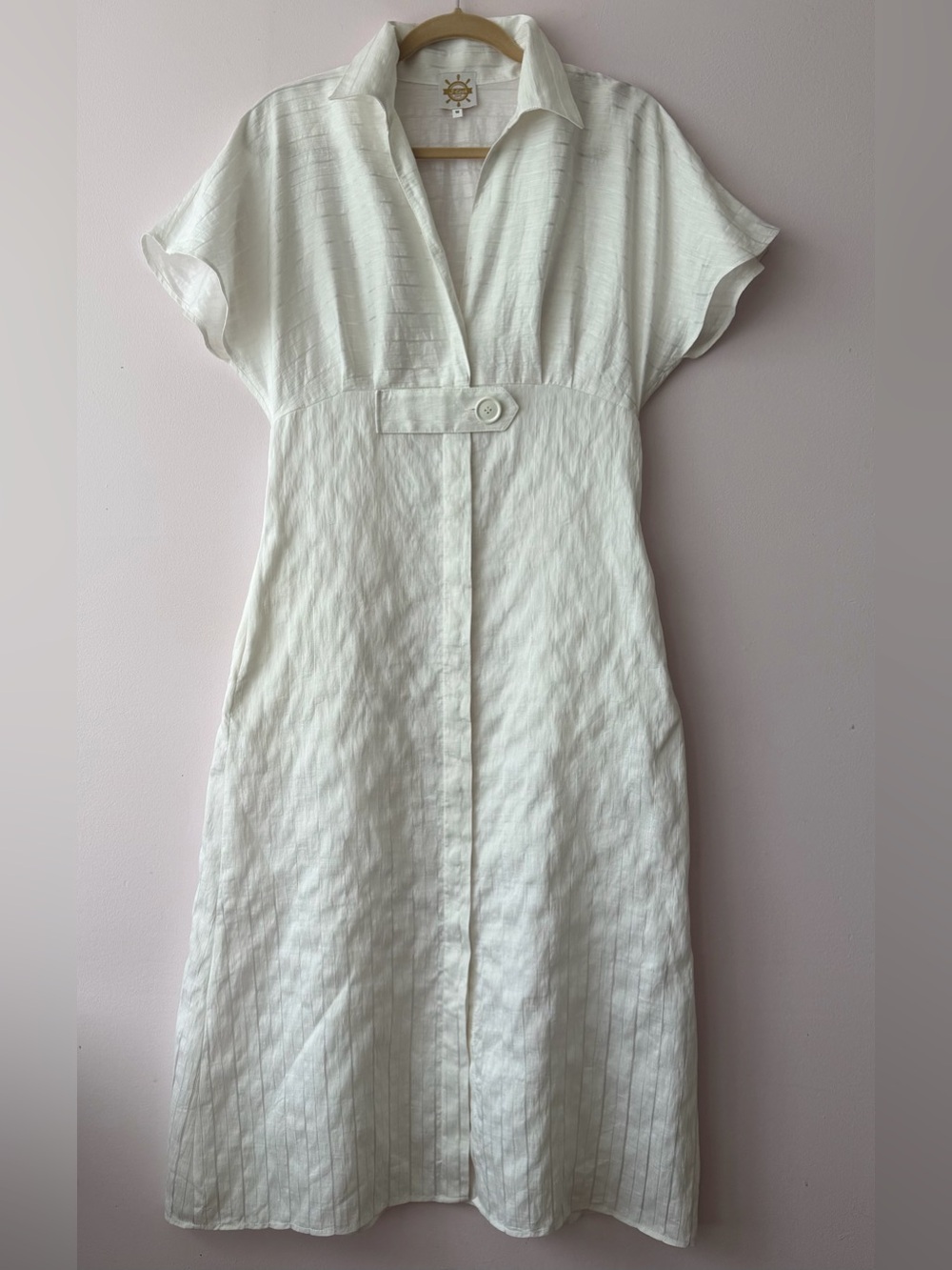 Adorable Off White Linen Collared Button-Front Dress